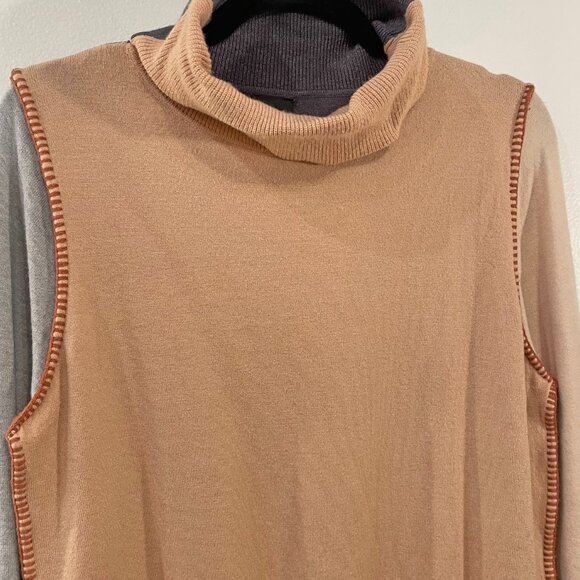 Vtg Y2K Aaeda Colorblock Blanket Stitch Turtleneck Sweater Medium - Picture 3 of 6